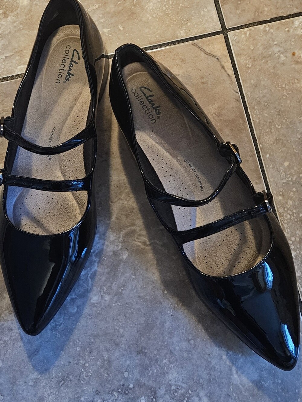 Clarks Natalyn Lane Black Patent Mary Jane Block Heel Sz 12
